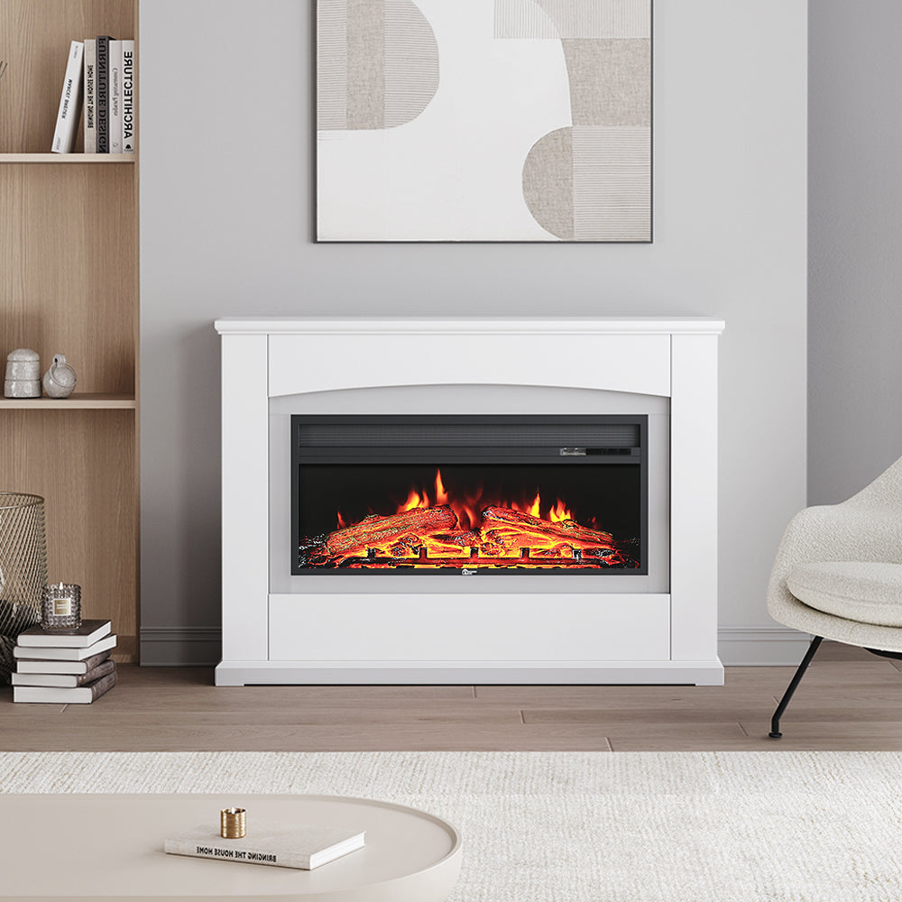 48 Inch Electric Fireplace with White Wooden Mantel