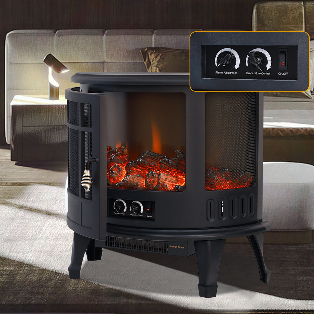 1800W Electric Fire Stove Heater with Realistic LED Log Fire Flame Effect