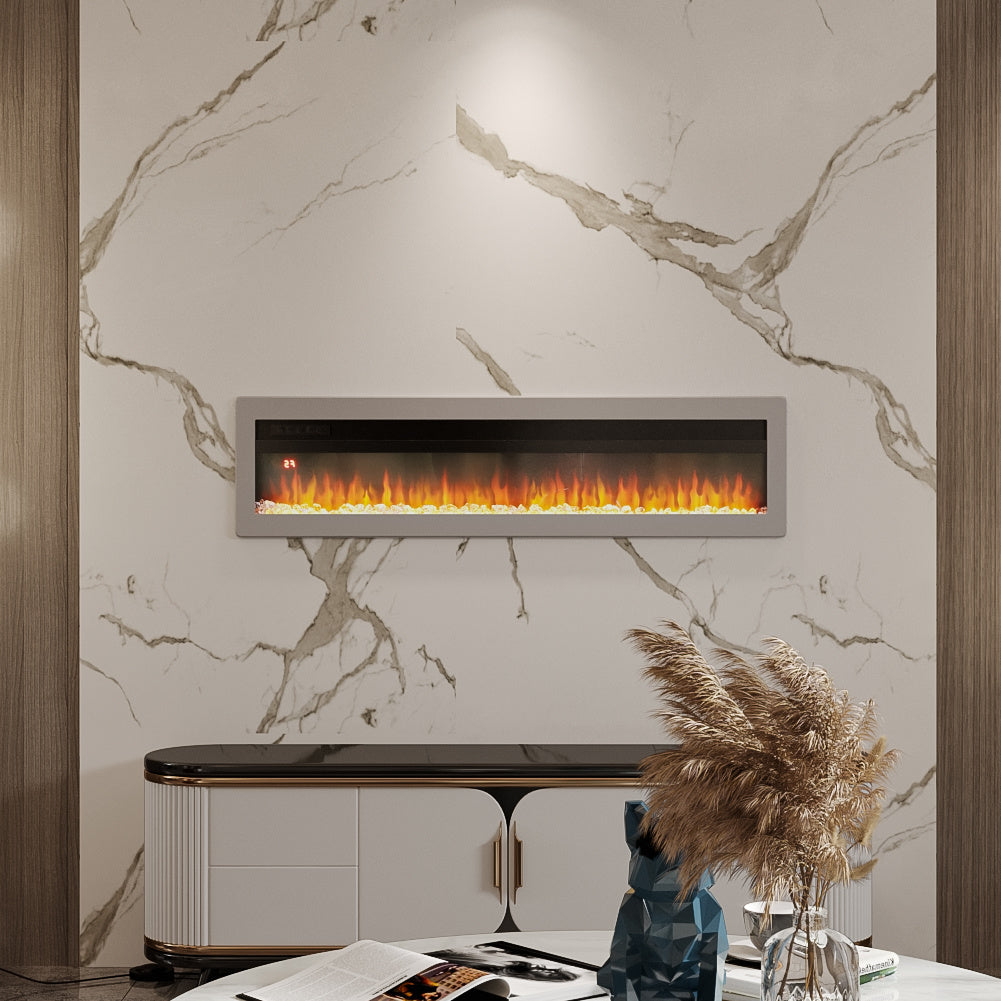 40/50/60/70 Inch Recessed Wall Mounted Freestanding Electric Fireplace with 12 Flame Colors