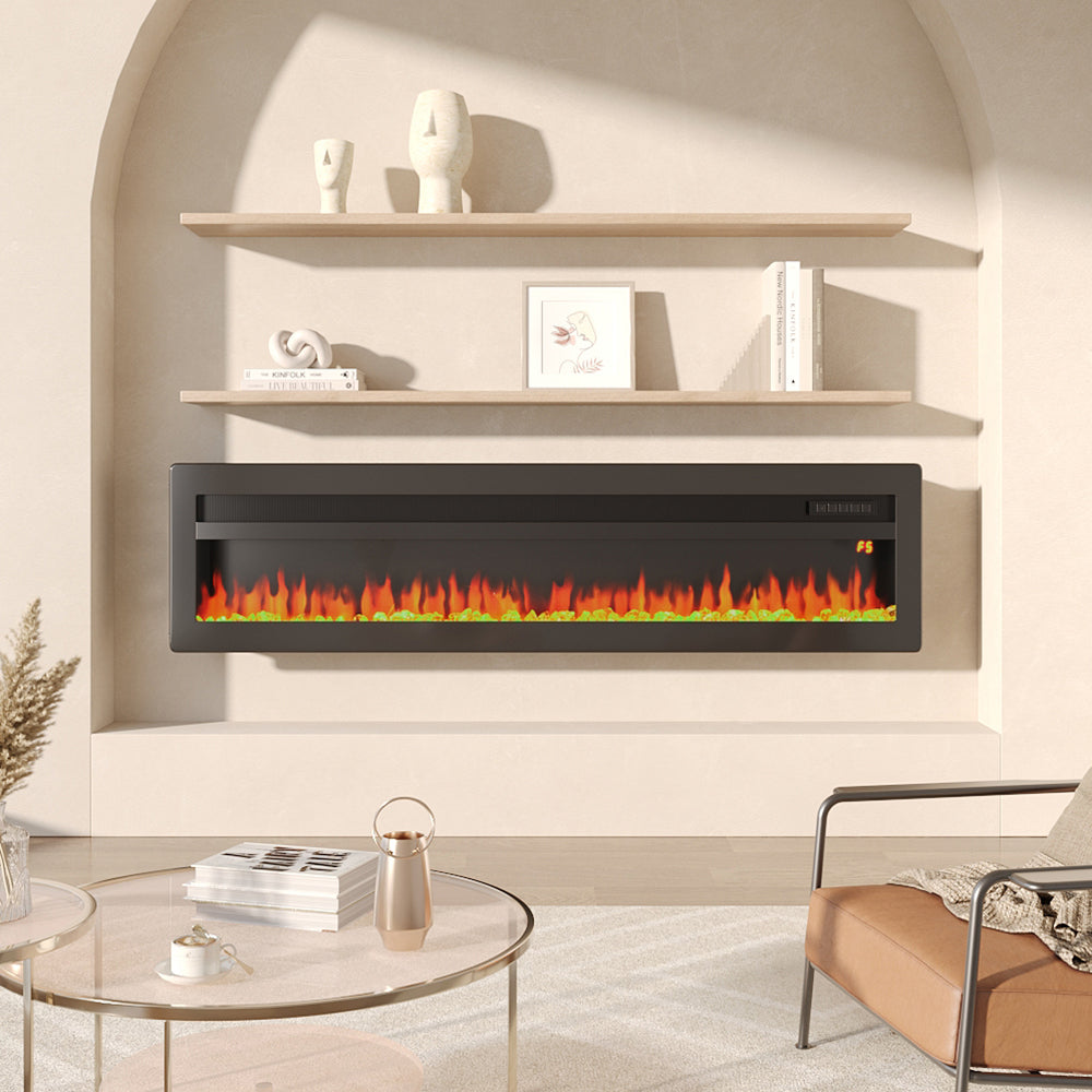 40/50/60/70 Inch Recessed Wall Mounted Freestanding Electric Fireplace with 12 Flame Colors