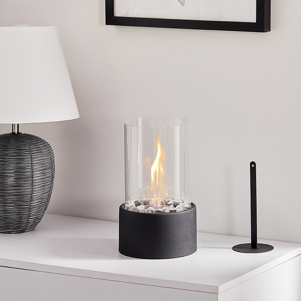 Round Freestanding Tabletop Ventless Ethanol Fireplace with Glass Screen