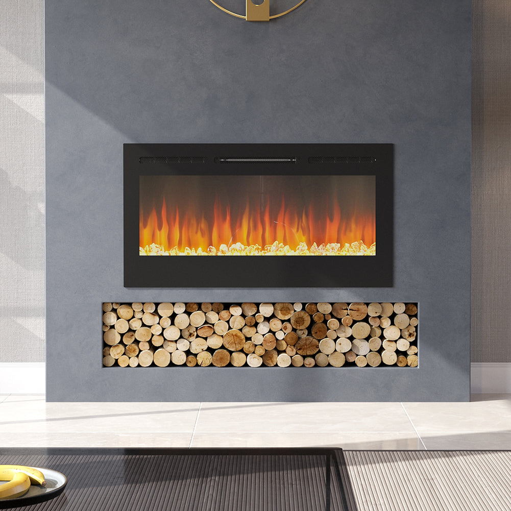 40/50/60 Inch Wall Mounted Recessed Electric Fireplace With 12 LED Flame Colors