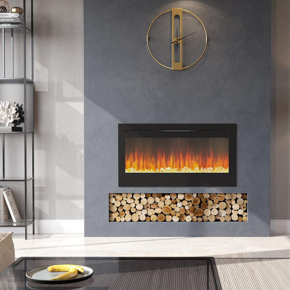 40/50/60 Inch Wall Mounted Recessed Electric Fireplace With 12 LED Flame Colors