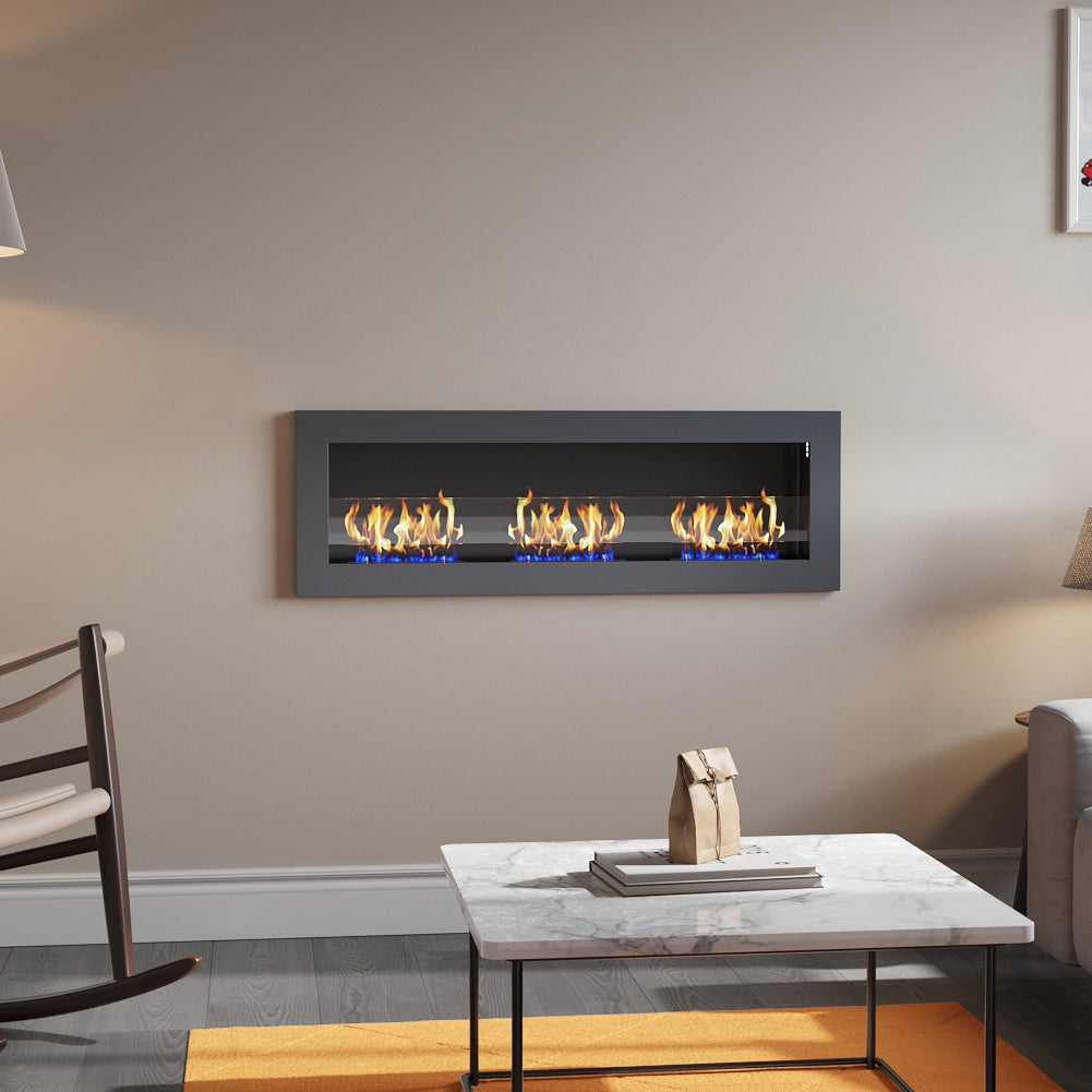 47 Inch Wall Mounted Recessed Bioethanol Fireplace with 3 Stove Flame