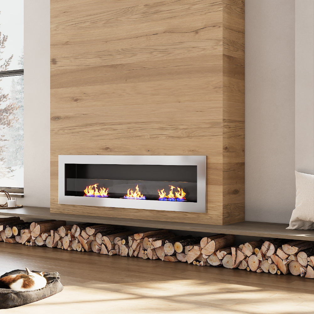 55 Inch Wall Mounted Recessed Bioethanol Fireplace with 3 Stove Flame