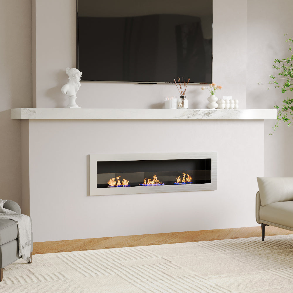 55 Inch Wall Mounted Recessed Bioethanol Fireplace with 3 Stove Flame