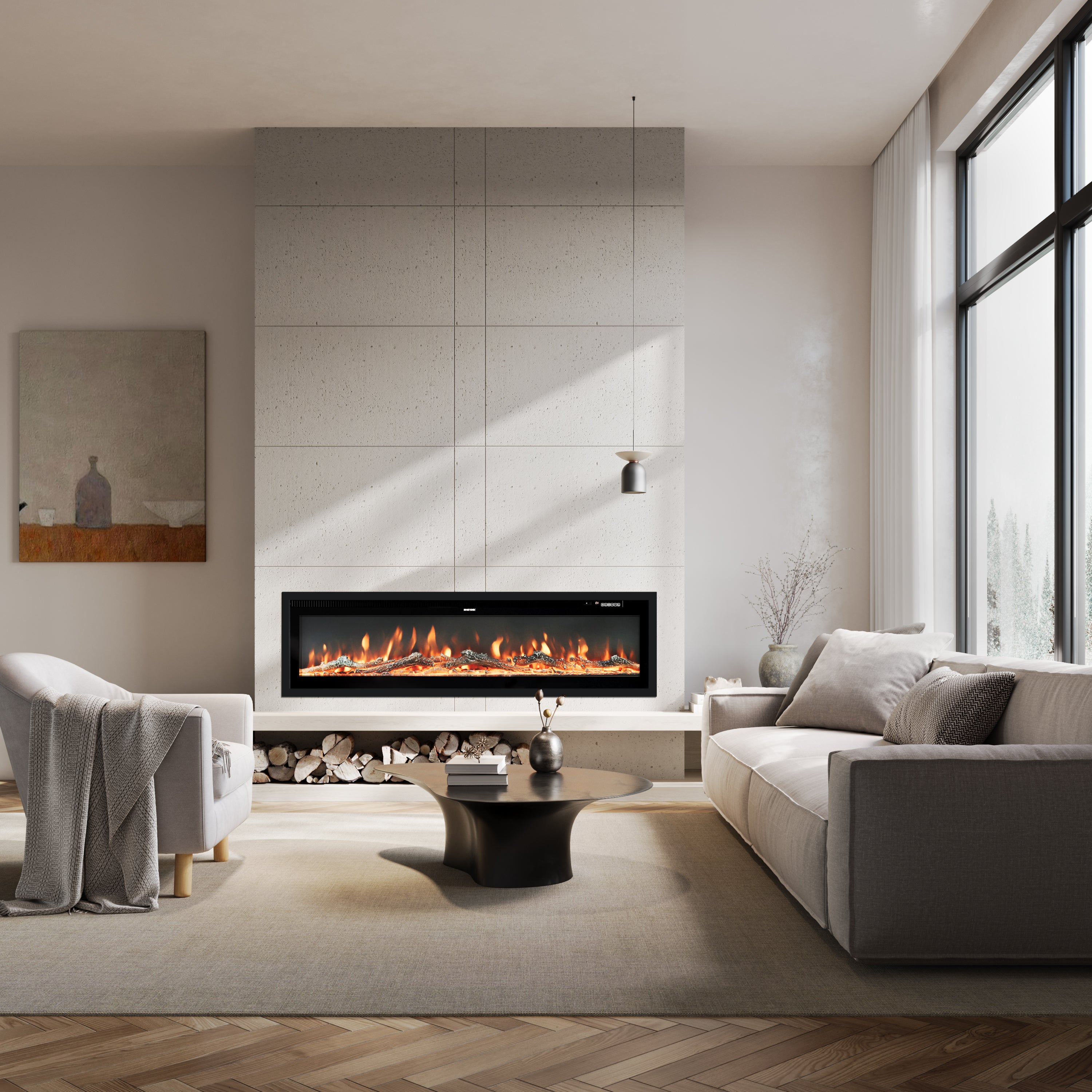 40/50/60 Inch Insert/Wall Mounted LED Electric Fireplace with 12 Flame Colors