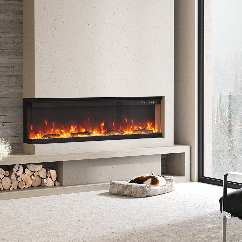 40/50/60 Inch 12 Flames Color 3 Side Electric Fire Freestanding Recessed Fireplace with Remote Control