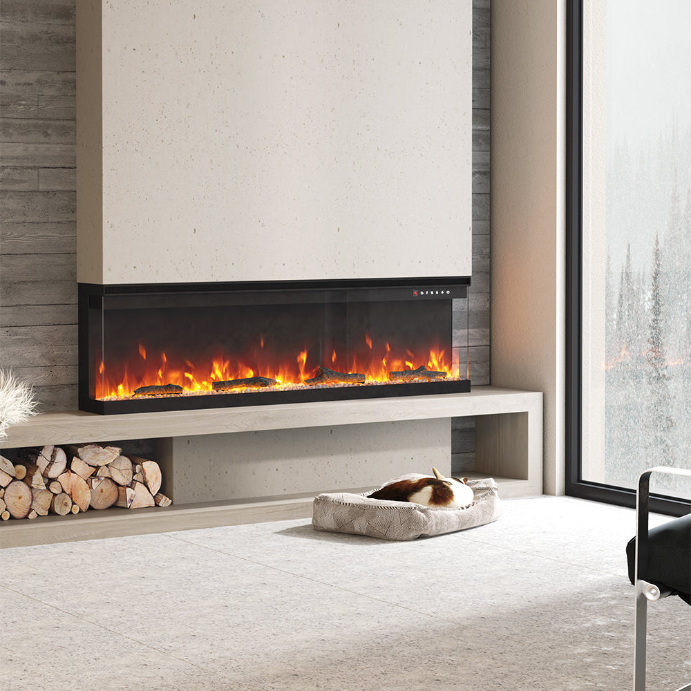 40/50/60 Inch 12 Flames Color 3 Side Electric Fire Freestanding Recessed Fireplace with Remote Control