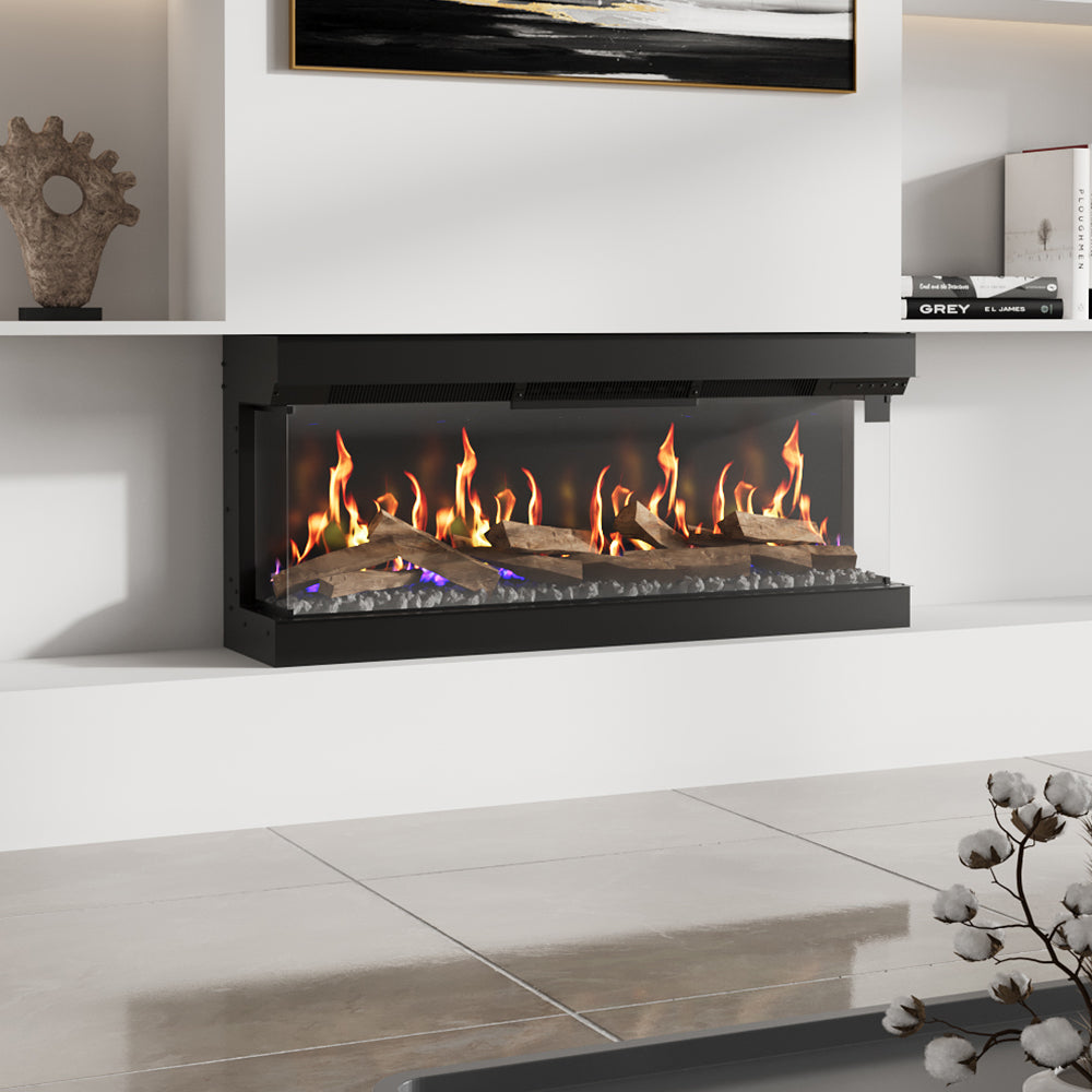 50/60/70 Inch 3-Sided Smart Freestanding Recessed Electric Fireplace with WIFI Remote Control