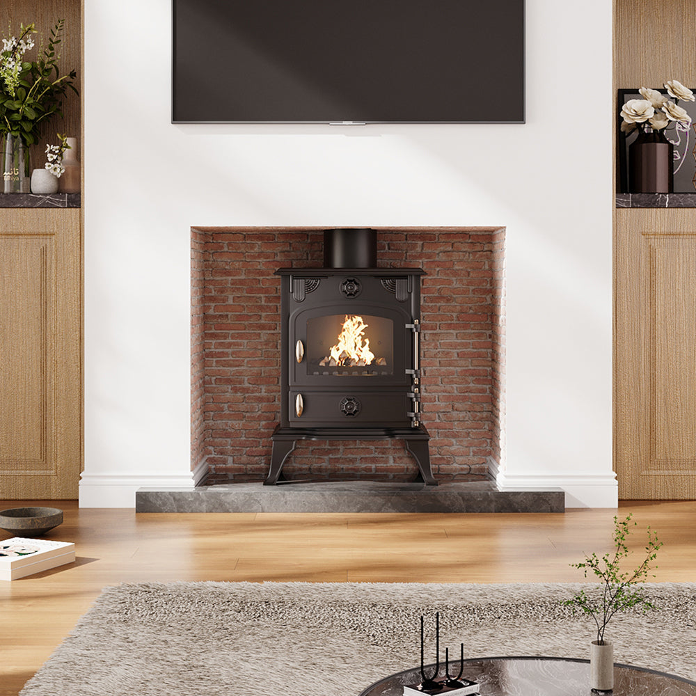 5KW Freestanding Cast Iron Wood Burning Stove Fireplace With 32CM/99CM Chimney