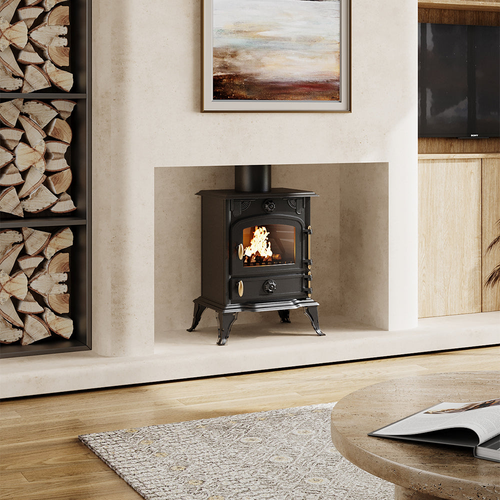 5KW Freestanding Cast Iron Wood Burning Stove Fireplace With 32CM/99CM Chimney