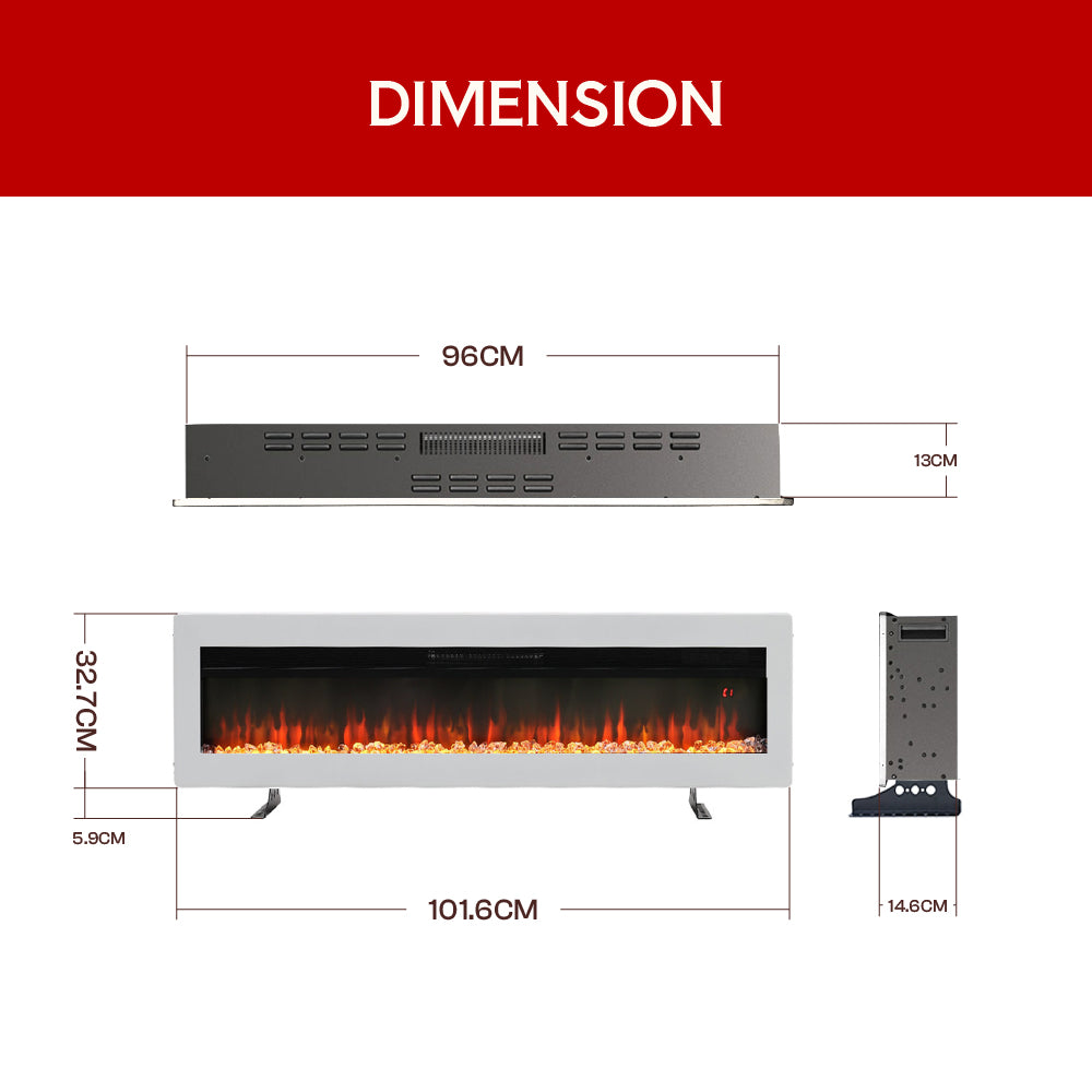 40/50/60/70 Inch Recessed Wall Mounted Freestanding Electric Fireplace with 12 Flame Colors