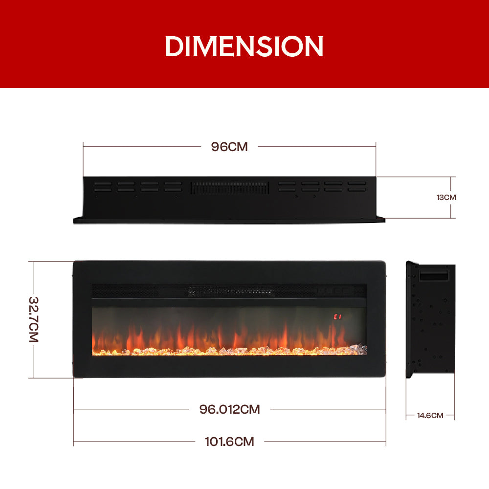 40/50/60/70 Inch Recessed Wall Mounted Freestanding Electric Fireplace with 12 Flame Colors