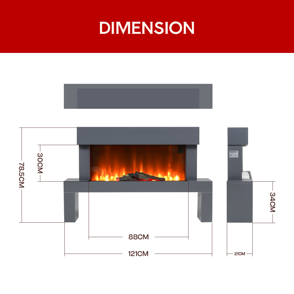 47 Inch 7 Flame Colors LED Freestanding Electric Fire Suite Fireplace with Grey Surround Set