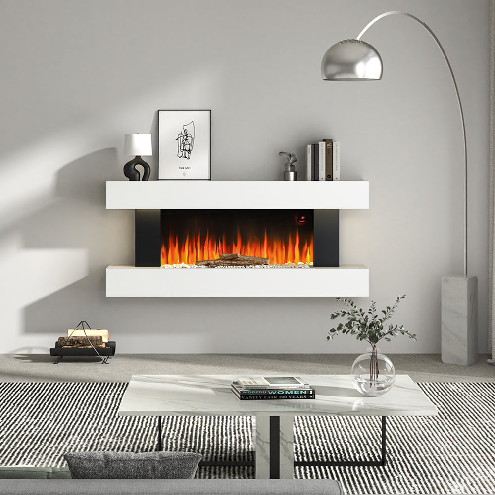 52 Inch 7 Flame Color Electric Fire Suite Fireplace with White LED Surround Set Remote WiFi Connected