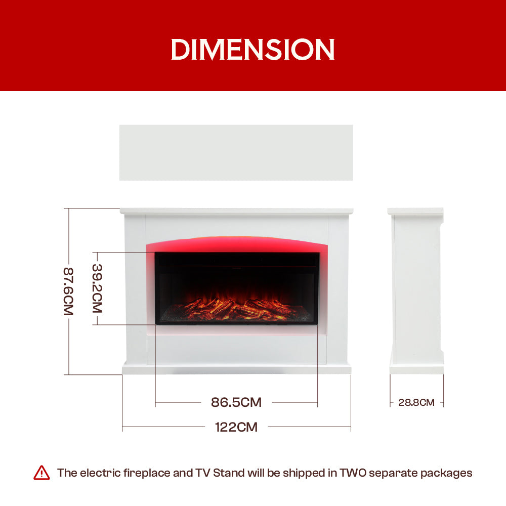 FLAMEKO Verona 16'' Fireplace Insert, 2000W Heater, Chrome Trim, Bauhaus Fret, 9 Colour Flame Effect, Remote Control