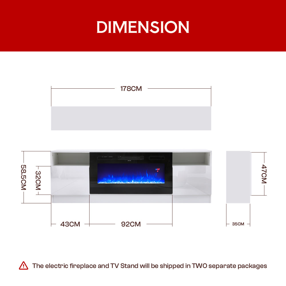 70 Inch TV Stand Electric Fireplace Suite with Flame and Lighting Colours Setting