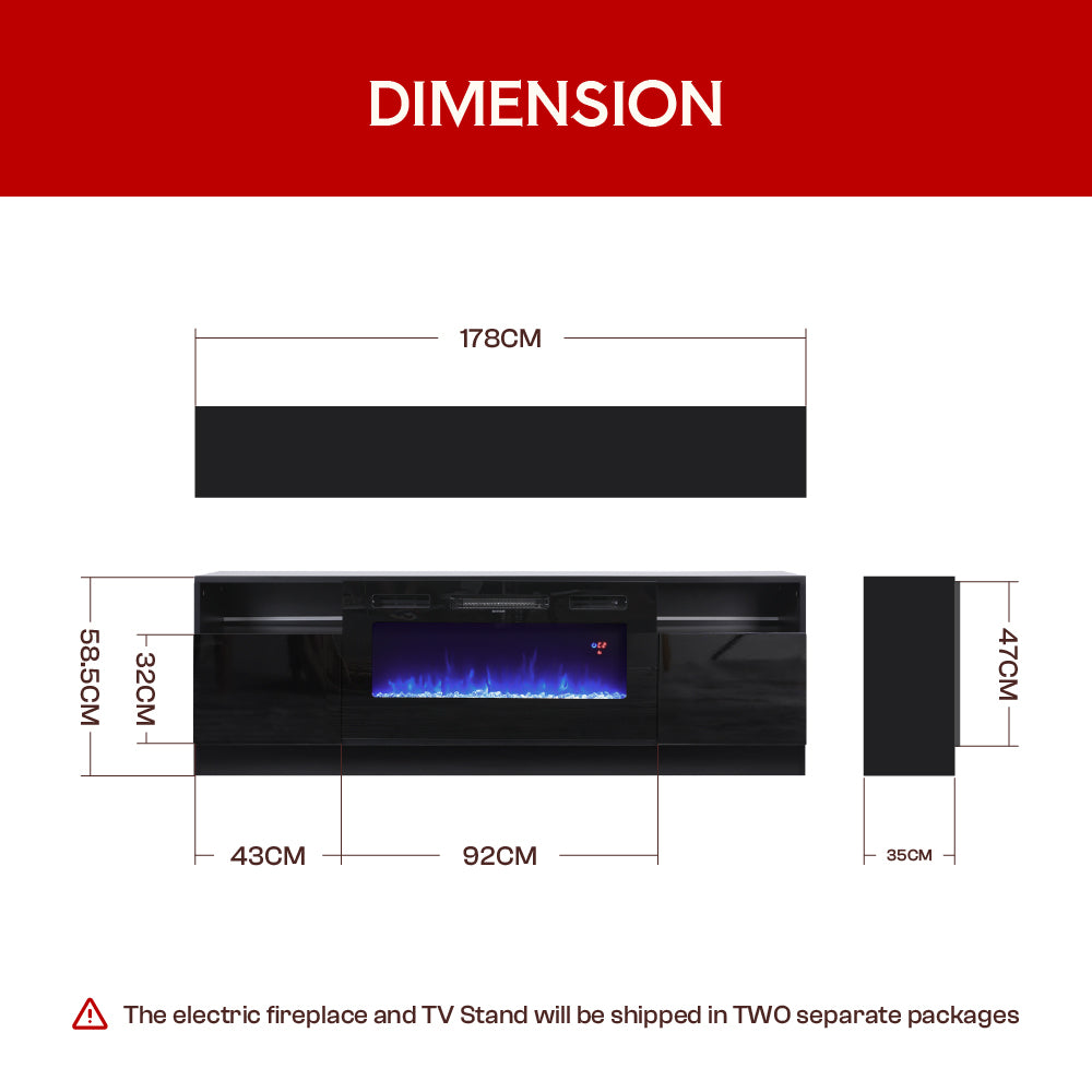 70 Inch TV Stand Electric Fireplace Suite with Flame and Lighting Colours Setting