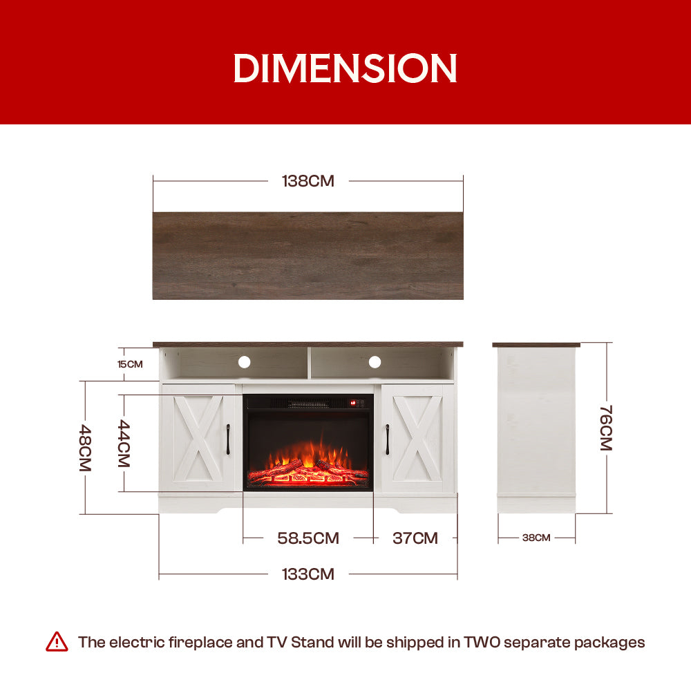 54 Inch Electric Fire Suite Black Fireplace with White TV Stand Surround Set with Timer and Remote Control