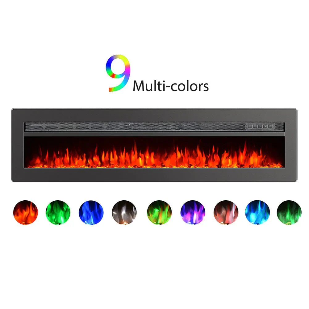 40/50/60/70 Inch Recessed Wall Mounted Freestanding Electric Fireplace with 12 Flame Colors