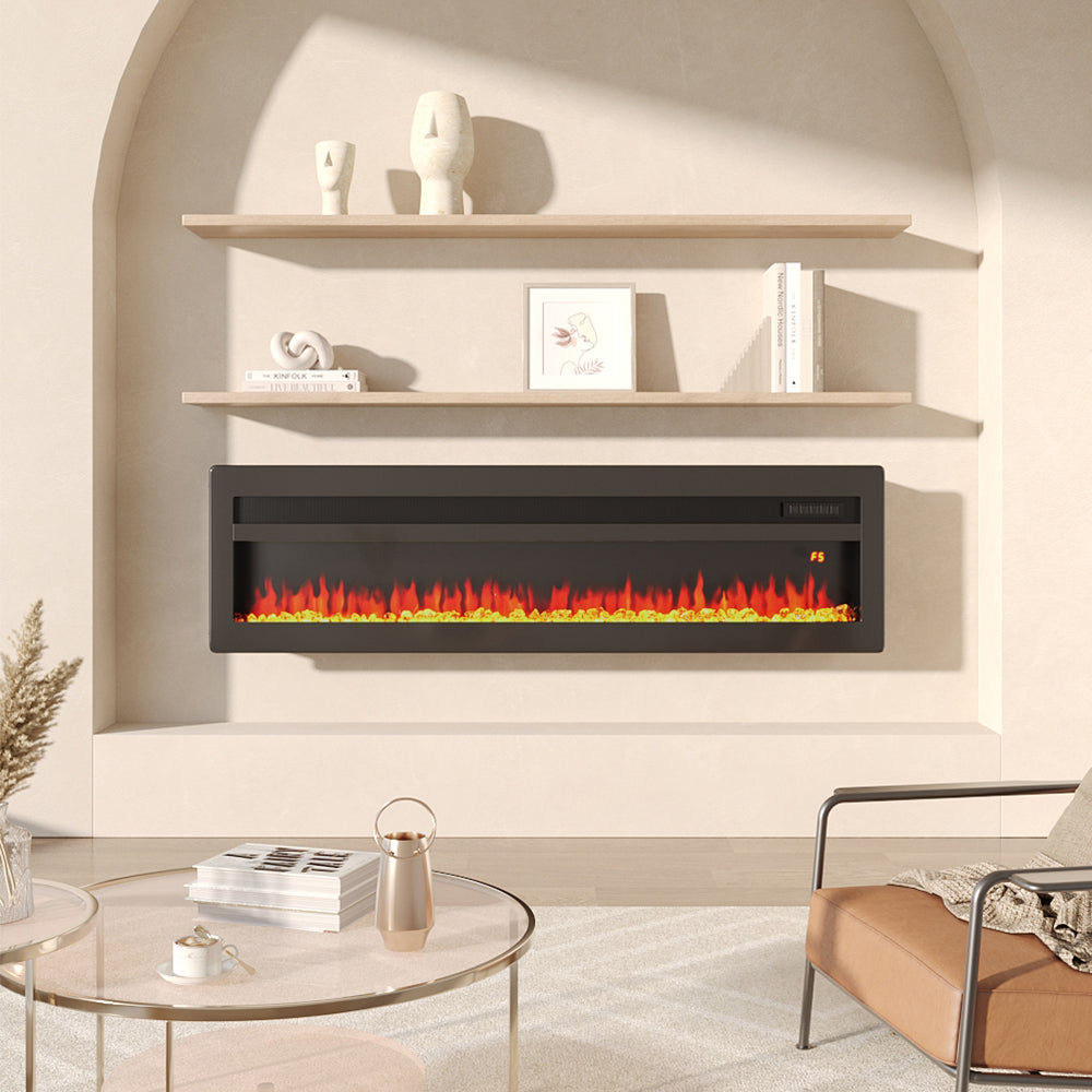 40/50/60/70 Inch Recessed Wall Mounted Freestanding Electric Fireplace with 12 Flame Colors