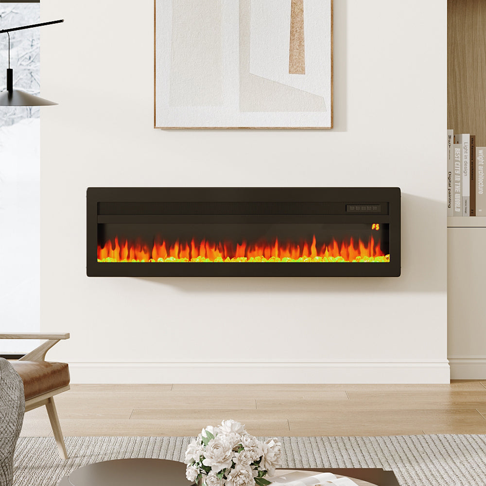 40/50/60/70 Inch Recessed Wall Mounted Freestanding Electric Fireplace with 12 Flame Colors