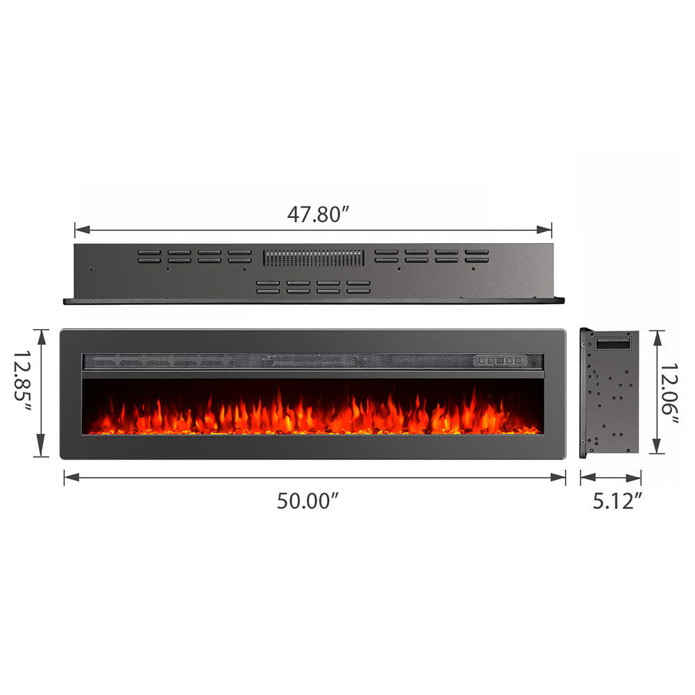 50 Inch Electric Fireplace with Adjustable Flames Wall Mounted or Freestanding