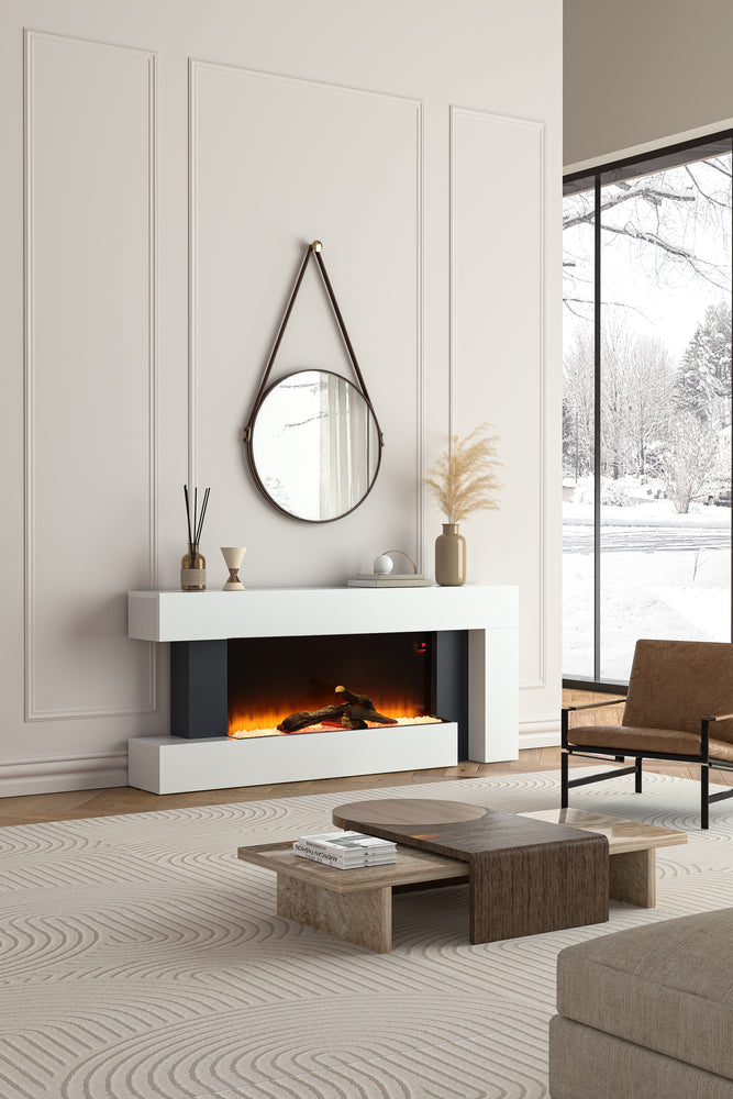 C-Framed Freestanding Electric Fireplace with Adjustable Flame Brightness