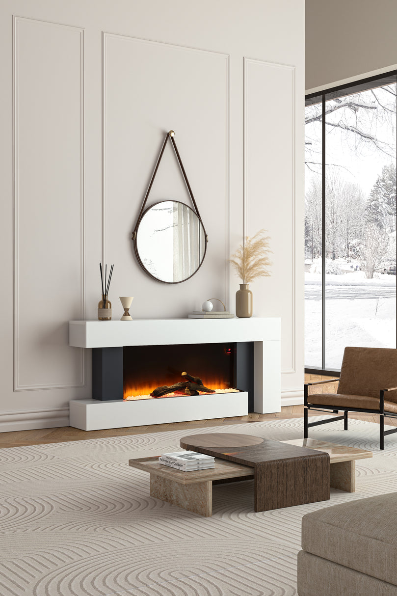 C-Framed Freestanding Electric Fireplace with Adjustable Flame Brightness