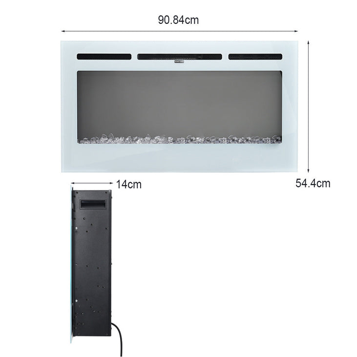 36 Inch Linear Electric Fireplace Recessed in White