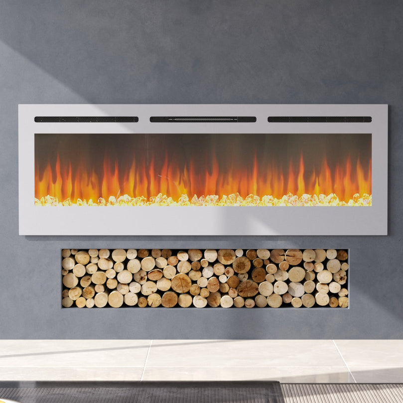 36/50/60 inch White Linear Electric Recessed Inset Fireplace with Overheat Protection