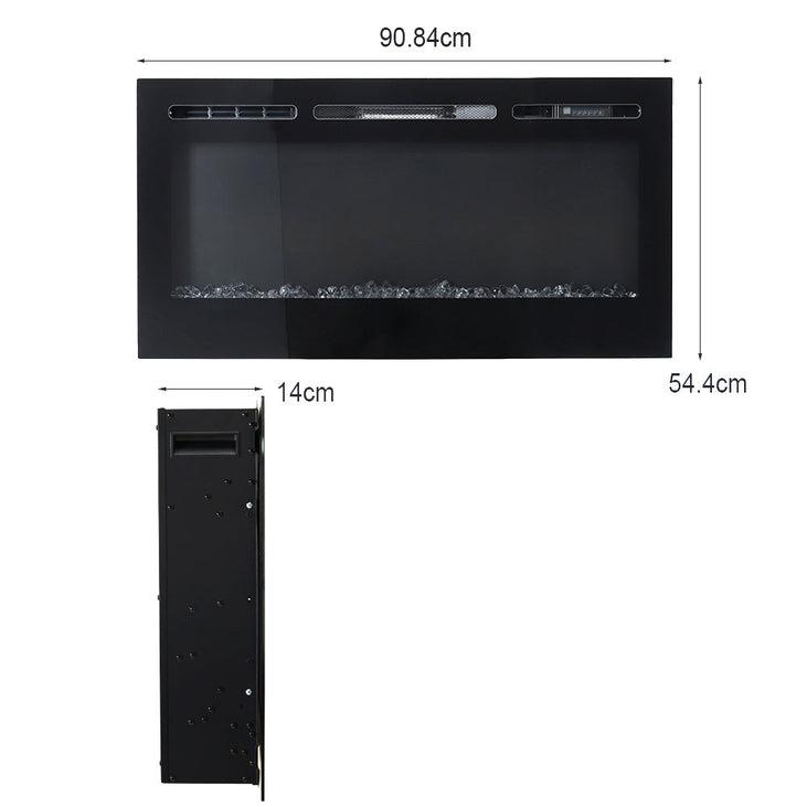 36 Inch Linear Electric Fireplace Recessed in Black