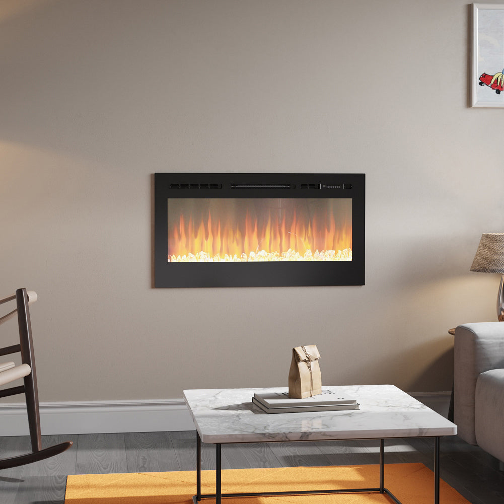 40/50/60 Inch Wall Mounted Recessed Electric Fireplace With 12 LED Flame Colors