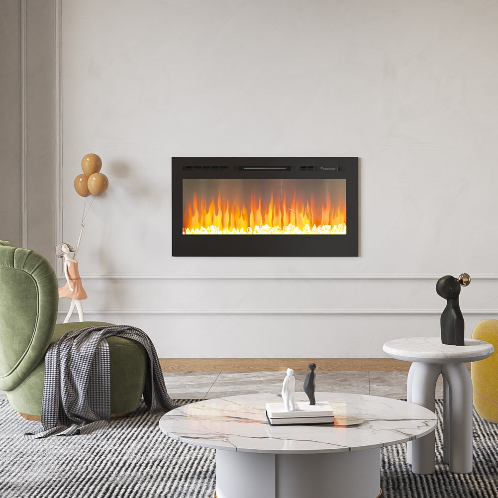 40/50/60 Inch Wall Mounted Recessed Electric Fireplace With 12 LED Flame Colors