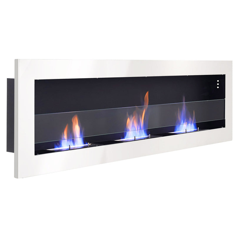 White/Grey Wall-mounted 47-inch recessed bioethanol fireplace with movable flames