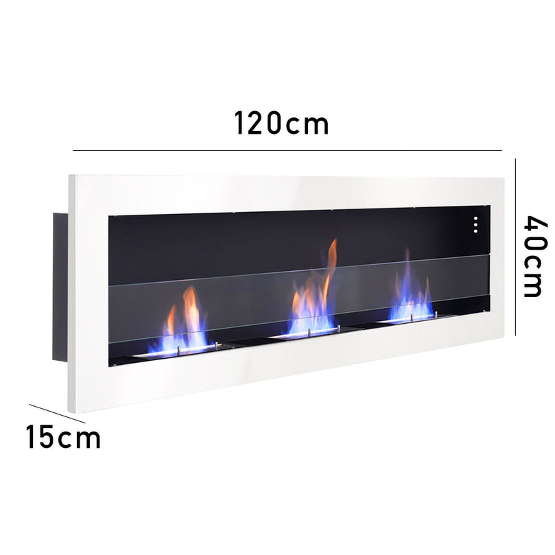 White/Grey Wall-mounted 47-inch recessed bioethanol fireplace with movable flames