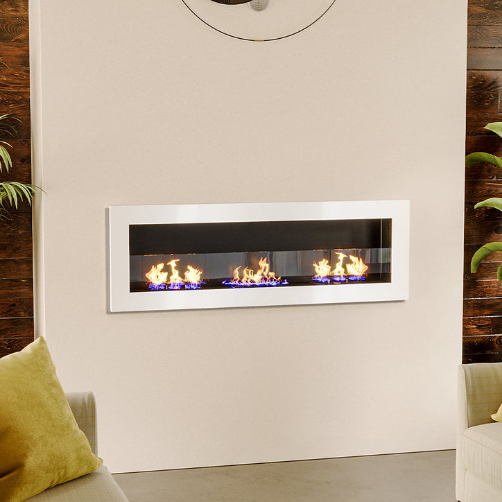 White/Grey Wall-mounted 47-inch recessed bioethanol fireplace with movable flames