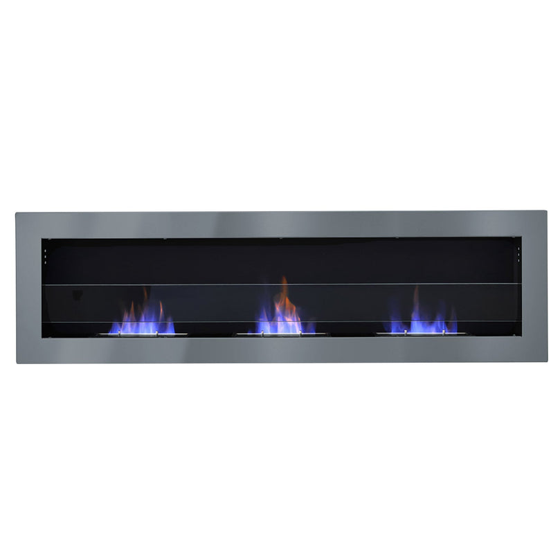 White/Grey Wall-mounted 47-inch recessed bioethanol fireplace with movable flames