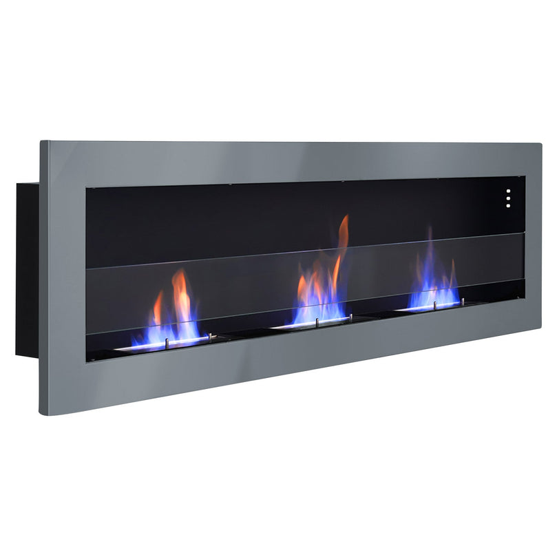 White/Grey Wall-mounted 47-inch recessed bioethanol fireplace with movable flames