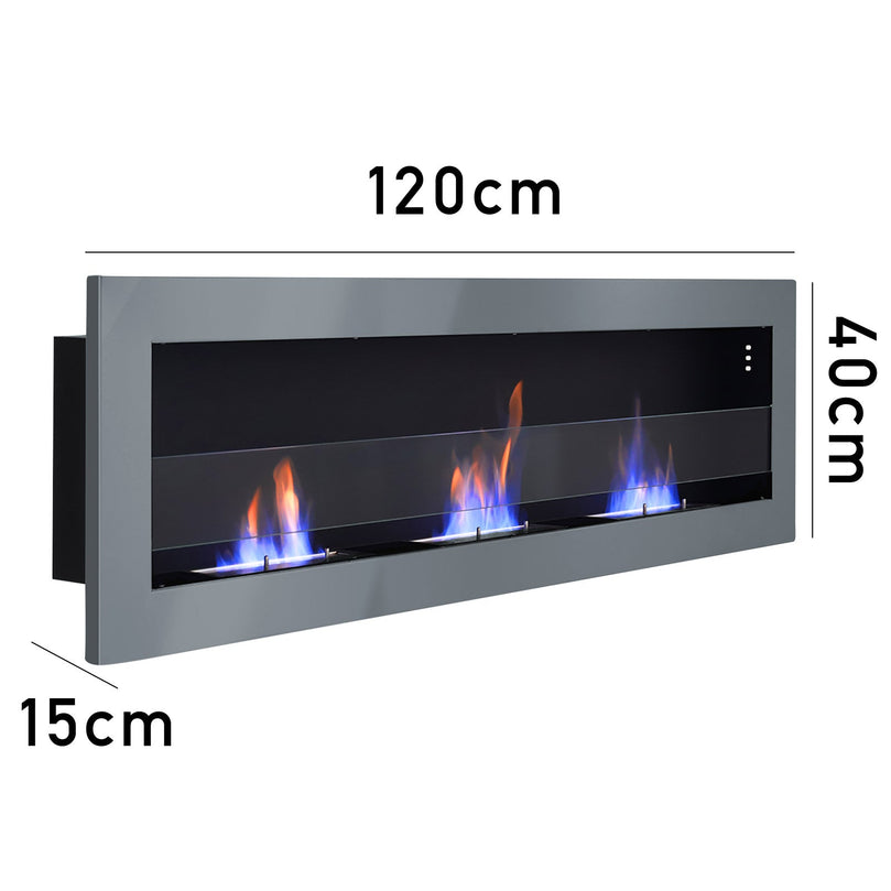 White/Grey Wall-mounted 47-inch recessed bioethanol fireplace with movable flames