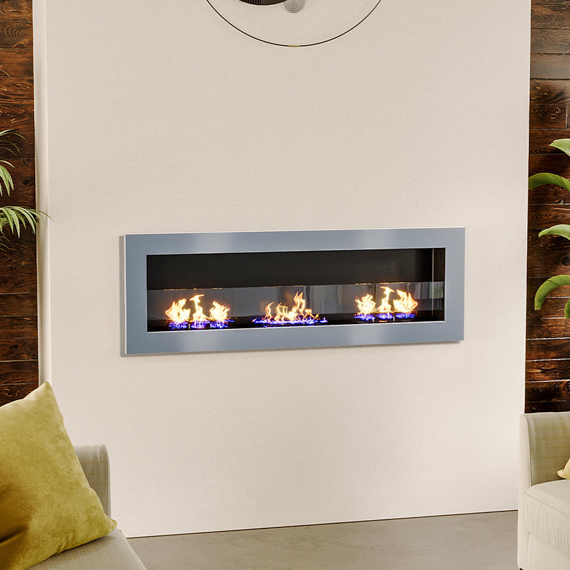 White/Grey Wall-mounted 47-inch recessed bioethanol fireplace with movable flames