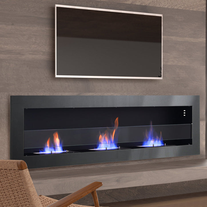 Recessed Wall Mounted Heater Bio Ethanol Fireplace with 3 Stove Flame