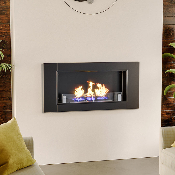 Rectangular Wall-Mounted Ethanol Fireplace Heater made of stainless steel