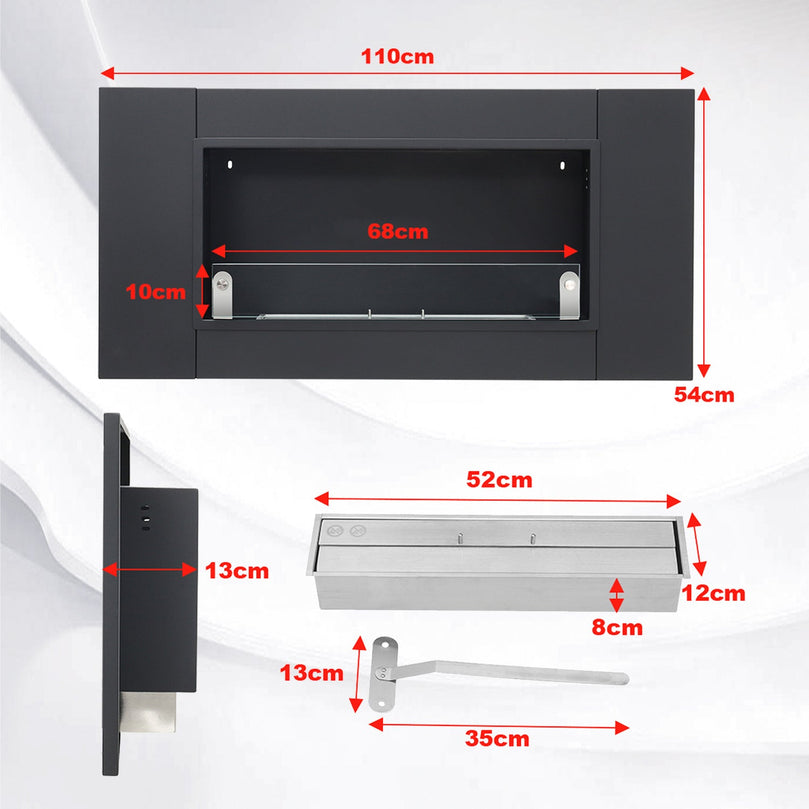 Wall Mount Rectangular Ethanol Fireplace Stainless Steel Heater