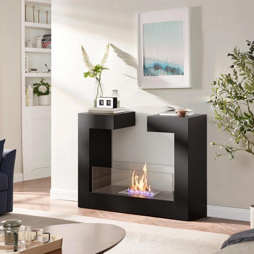 Rectangular Freestanding Bio Ethanol Fireplace Double-Sided Heater