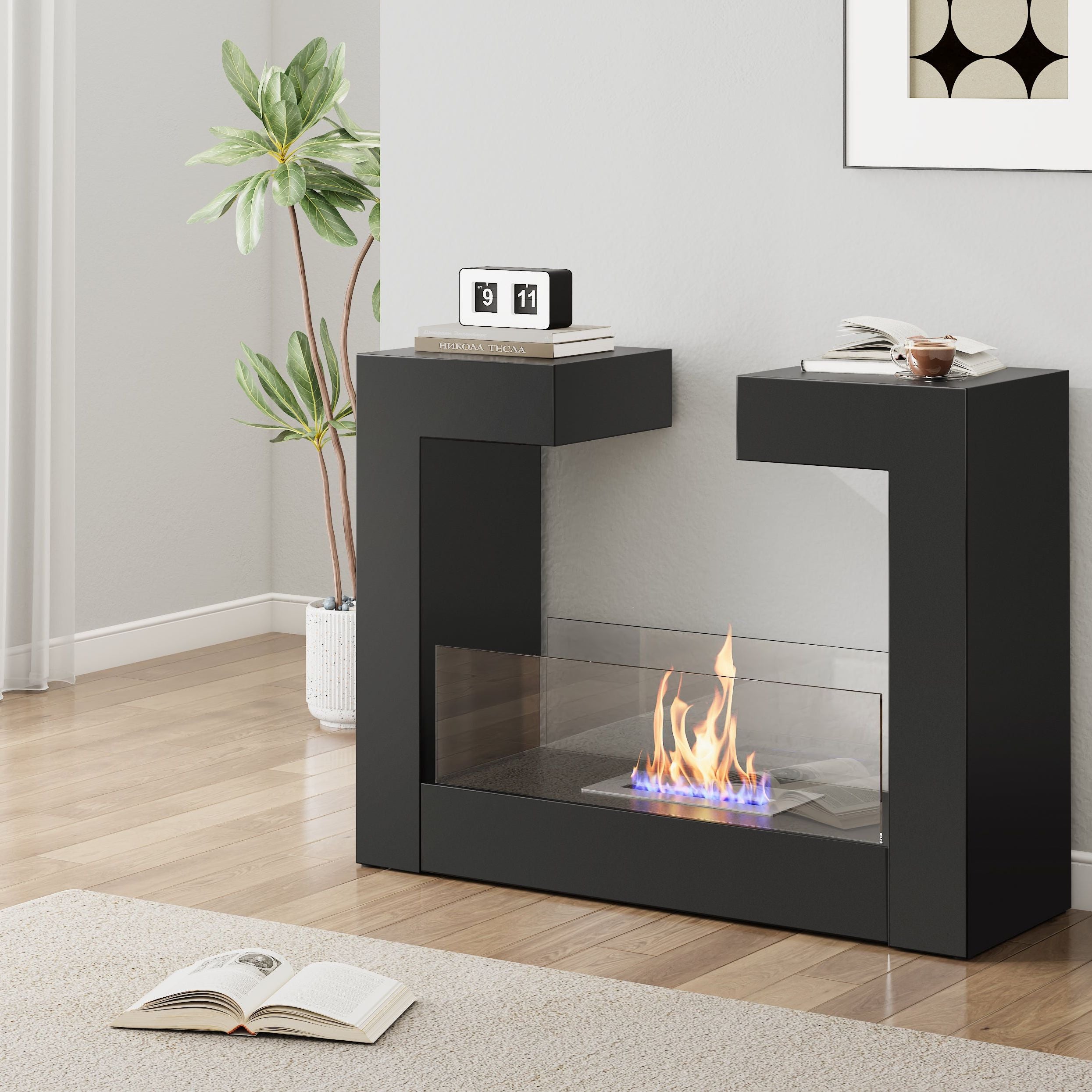 Rectangular Freestanding Bio Ethanol Fireplace Double-Sided Heater