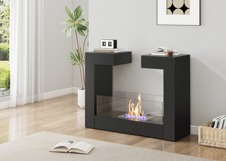 Rectangular Freestanding Bio Ethanol Fireplace Double-Sided Heater