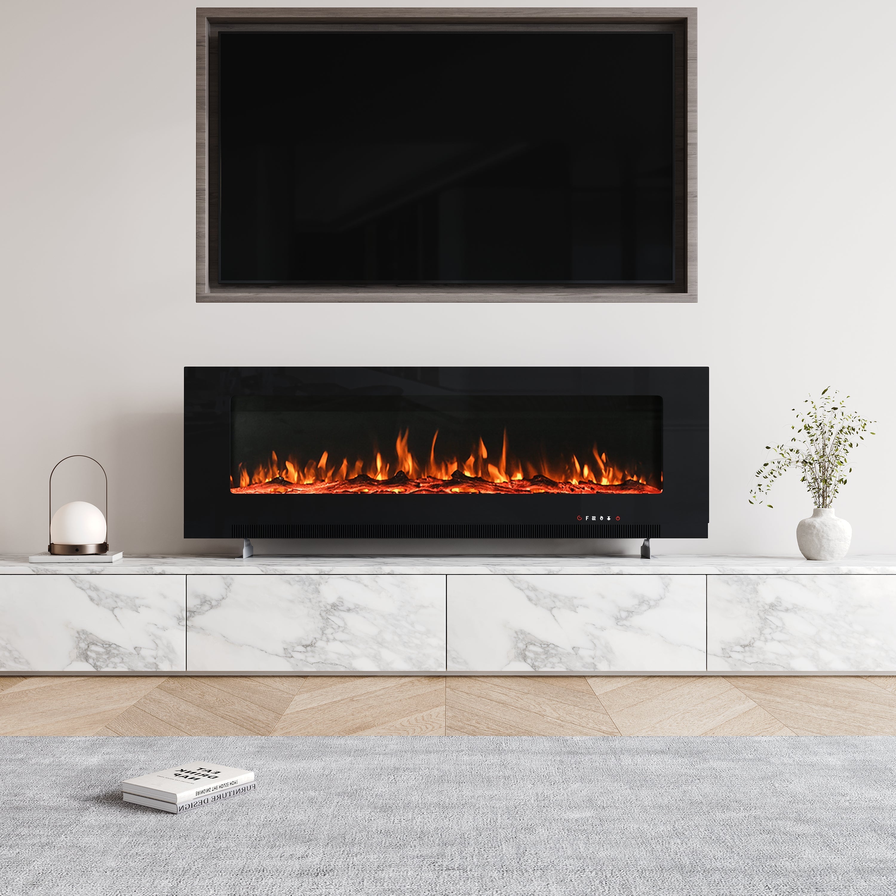50/60/72 Inch Wall Mounted Electric Fireplace with 9 Colour and 5 Brightness Setting