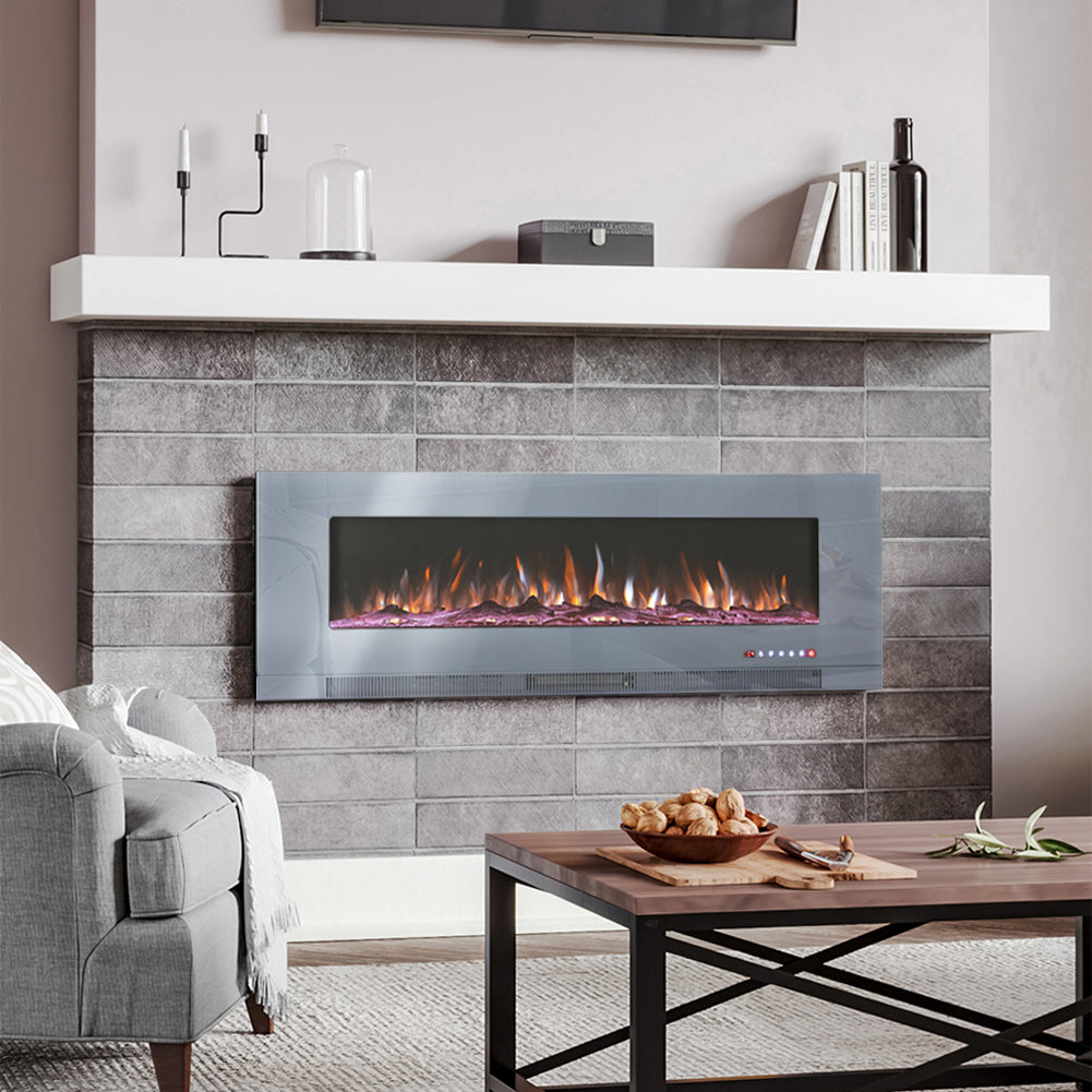 50/60/72 Inch Wall Mounted Electric Fireplace with 9 Colour and 5 Brightness Setting